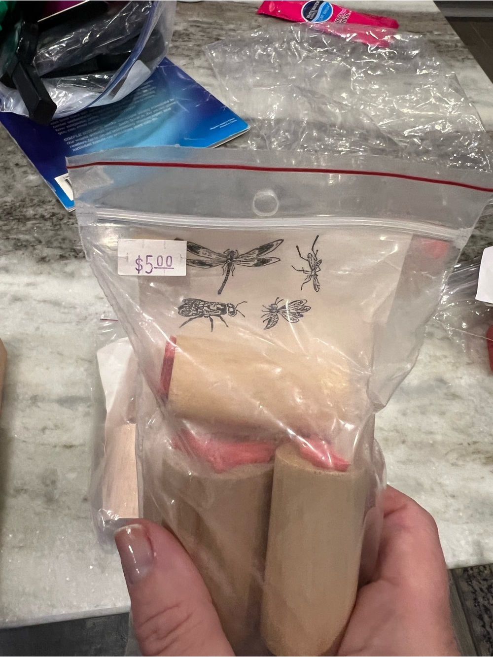Handheld wooden and rubber bug stamps-8 total